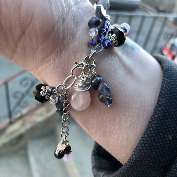 Handmade Multi Layer Mixed Media Iolite Gemstone Charm Bracelet - Picture 14 of 16